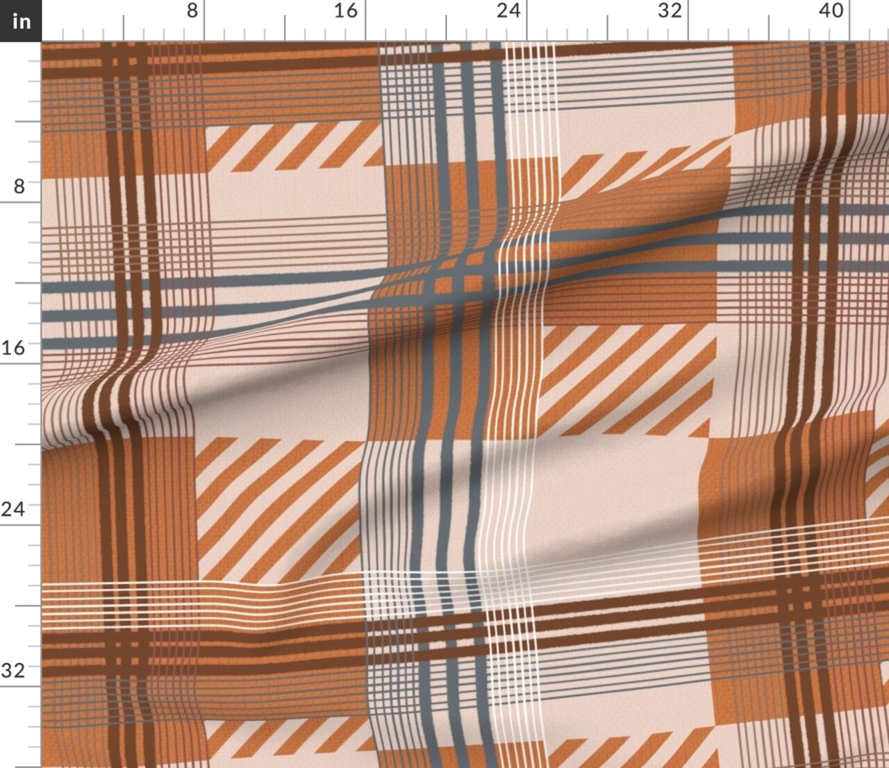 Rustic Plaid Hygge Farmhouse Cozy Lines Stripes Tartan Autumnal Winter Orange Large Scale Modern Farmhouse Countryside Country Cottage Custom Printed Fabric by Spoonflower Various Fabrics by the Yard or Fat Quarter